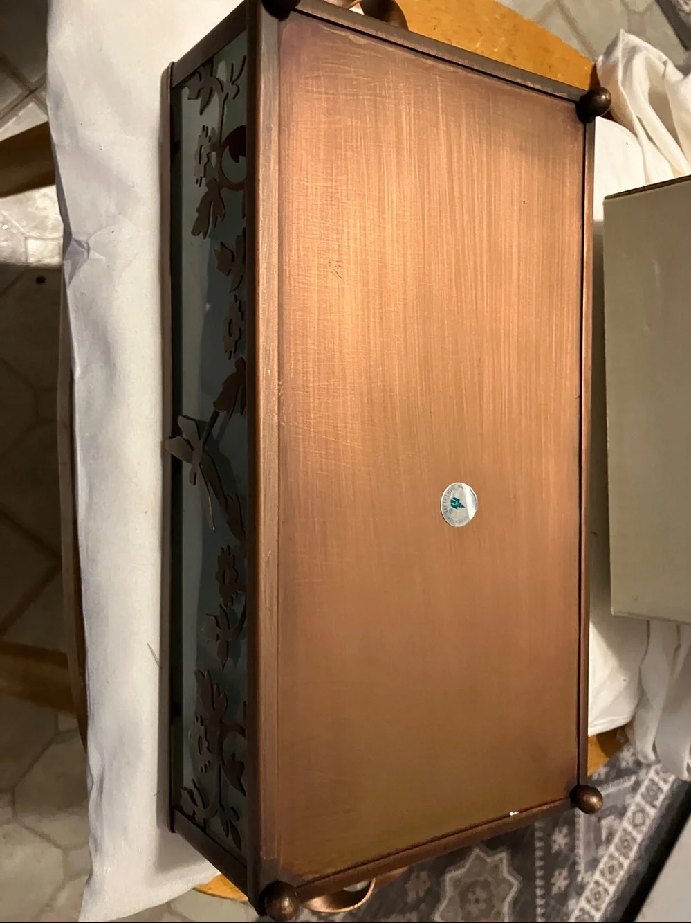New Partylite.  Copper n frosted glass large. 12”-6”-3” pillar candle holder